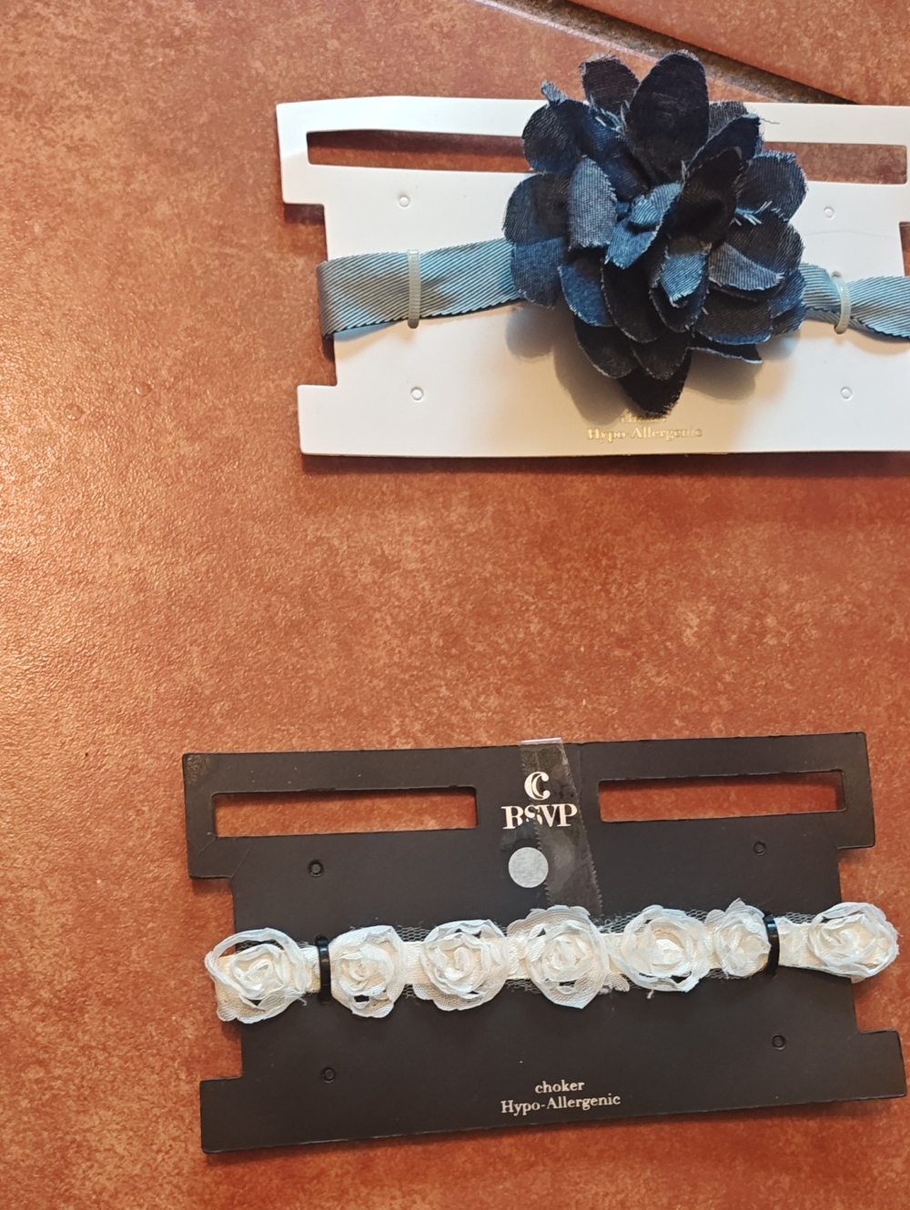 Charming Charlie Navy Blue Floral Headband & White Rose Choker Set